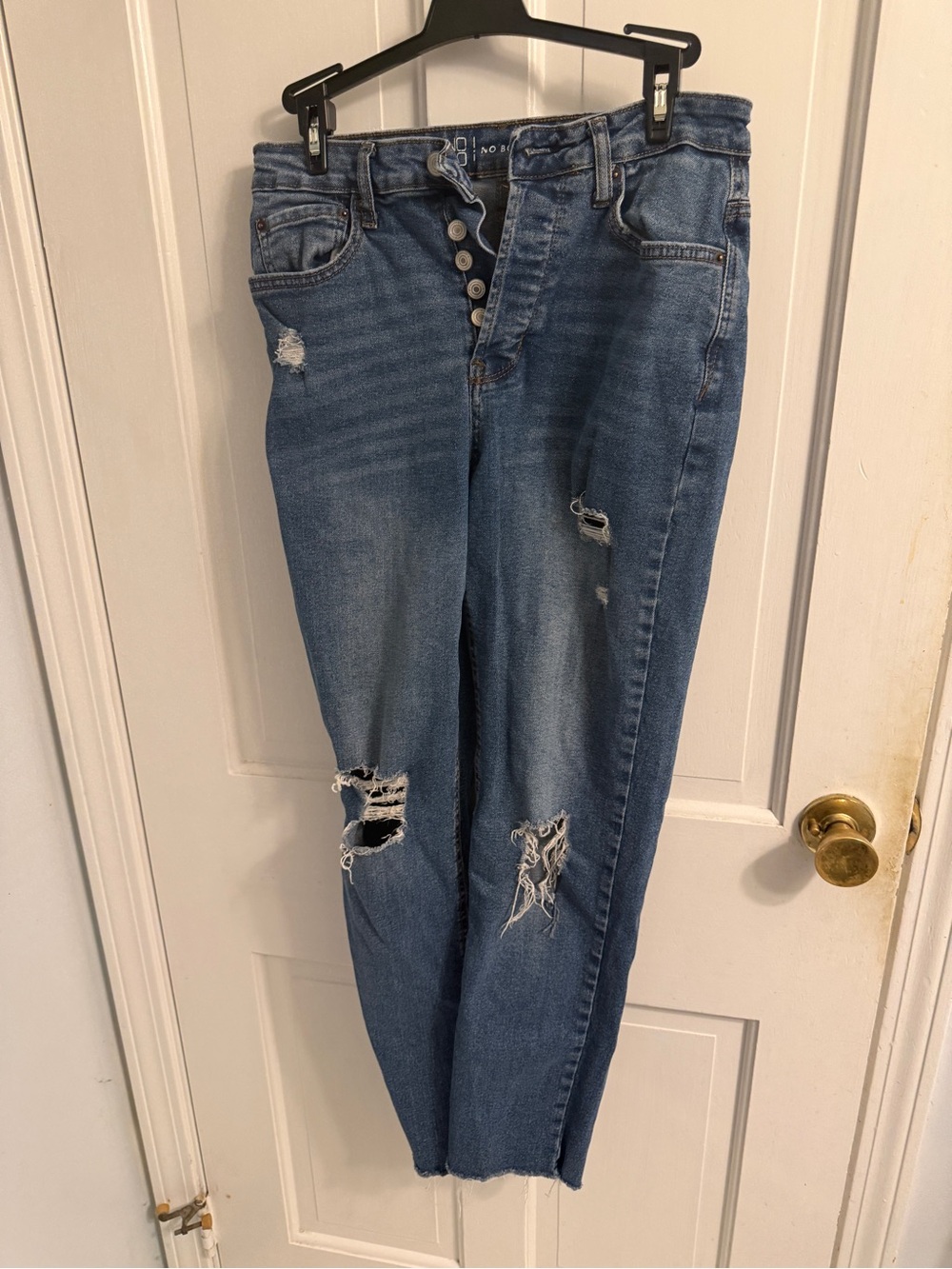 No Boundaries Distressed Button-Fly Skinny Jeans - Medium Blue